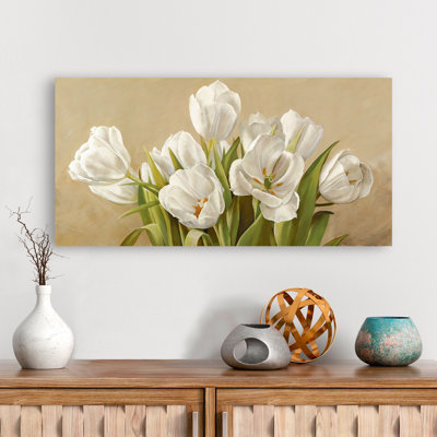White Tulips 1 Piece Wall Art on Canvas