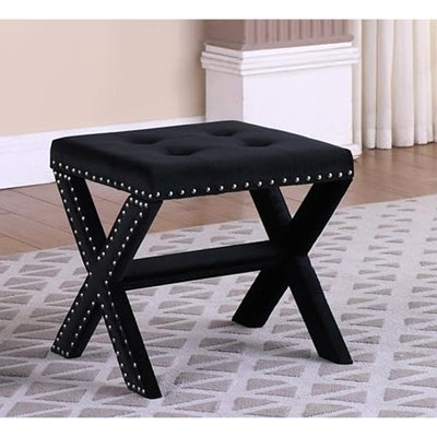 Linen Blend Accent Bench With Nailhead Trim, Tufted Seat Bench For Entryway Living Room by Ebern Designs