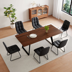 7-Piece Extendable Kitchen Dining Table with 6 Modern Dining Chairs