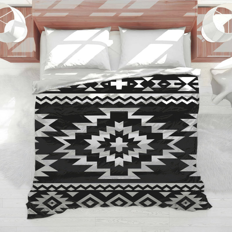 Édredon noir et blanc à motif tribal, Simple extra long