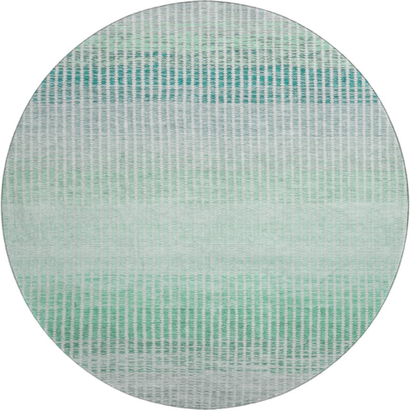 Premium Machine Washable Mayfield AMF2313 Stripes Rug, 8' Round, Turquoise
