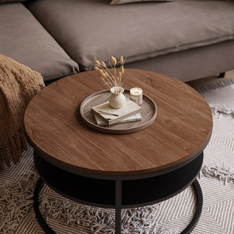 Guarascio Coffee Table with Storage, Black,  42" H x 60" L x 60" W, Stirling oak