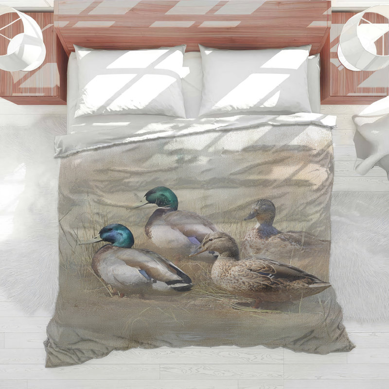 Édredon Mallard Ducks In Field, Très grand lit
