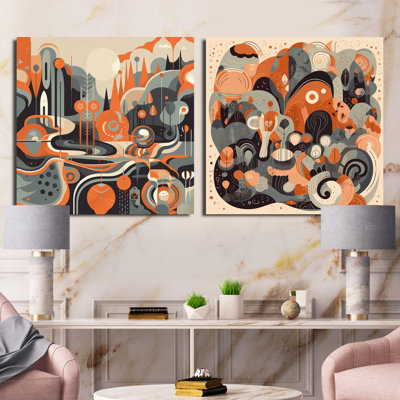 Evolving Abstractions - Ensemble de 2 collages carrés modernes Mid-Century