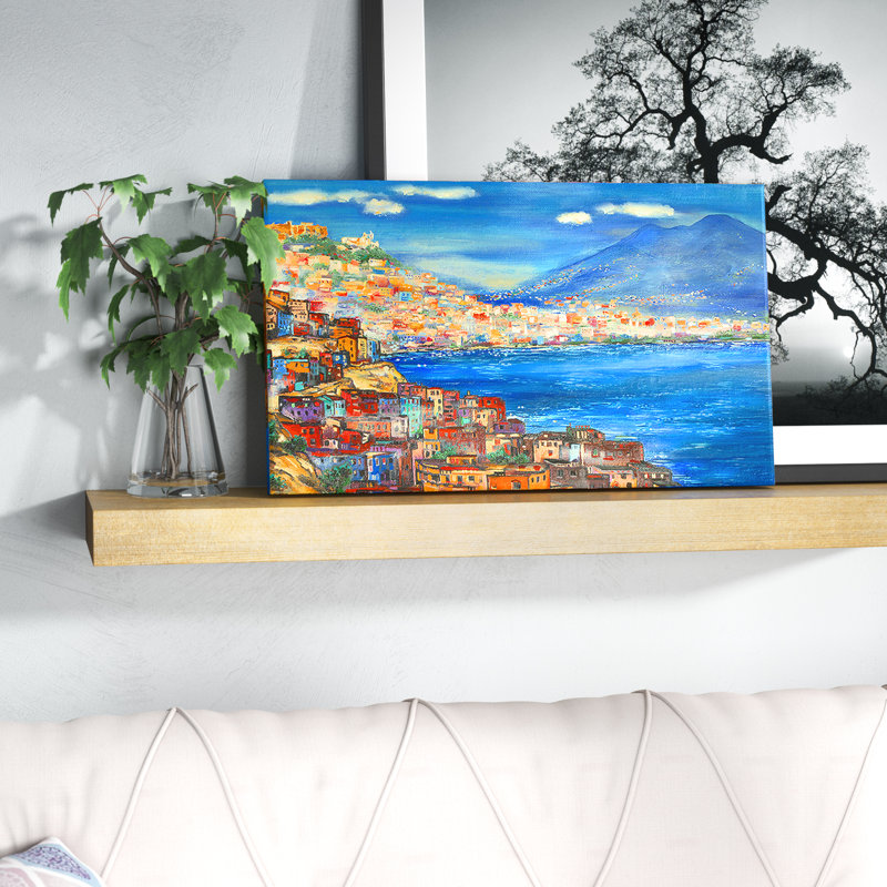 « naples today », reproduction de peinture à l’huile sur toile, H 20 po x l 20 po x P 1 po