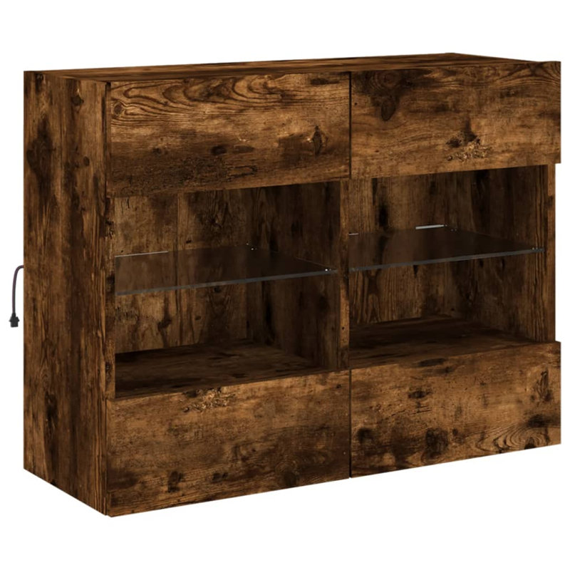 Unfinished TV Stand for TVs up to 28" with Fireplace Included, Smoked Oak