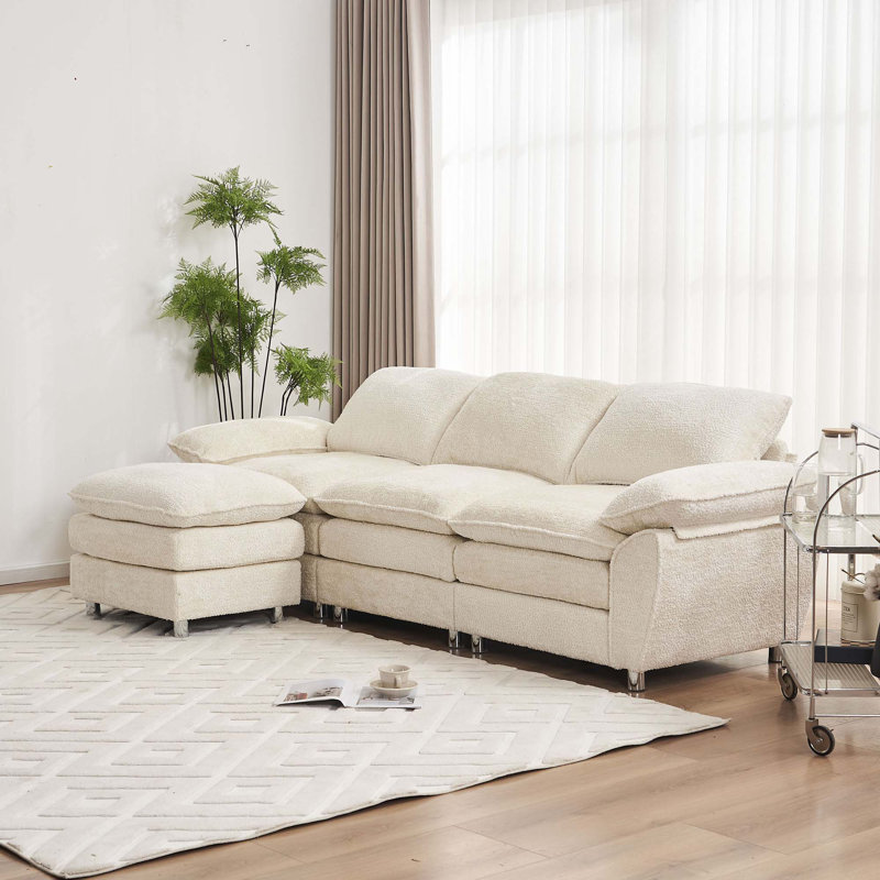 Canapé moderne à 3 places avec repose-pieds, Beige