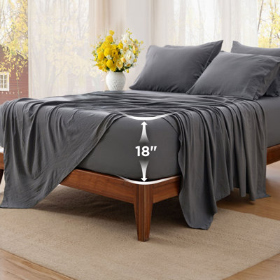 Bedsure Deep Pocket King Sheet Set - 6 Piece, Prewashed Ultra-Soft King Size Sheets Set, Fits Mattresses Up To 18 Inches Thick, Breathable & Secure Fit, Hotel Luxury Bedding, Grey