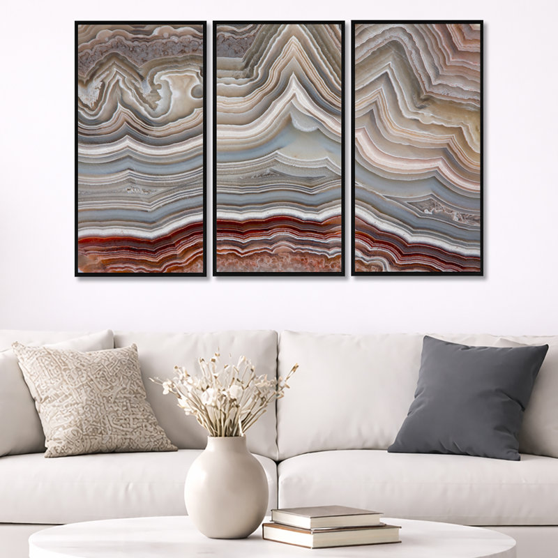 «The Polished Cut Of Agate», ensemble de 3 toiles encadrées, Noir, noir, noir, noir, H 20 po x l 36 po