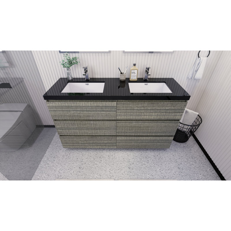 Reyes 58.5'' Double Bathroom Vanity Base Only, Hight Gloss Ash Gray
