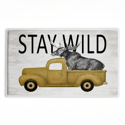 Stay Wild Moose Tailgate Printed Plush Bathroom Floor Mat, design by Lettered and Lined