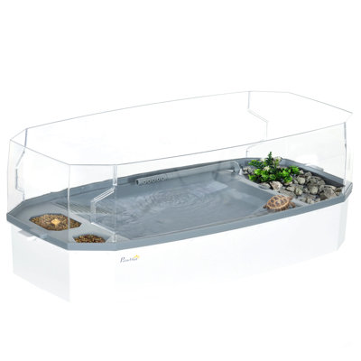 Pawhut Turtle Tank Kit, Turtle Aquarium With Basking Platform, Water Pump, Filter Layer Design, Full View Visually Reptile Habitat, Easy To Clean And Change Water, Multi Functional Area