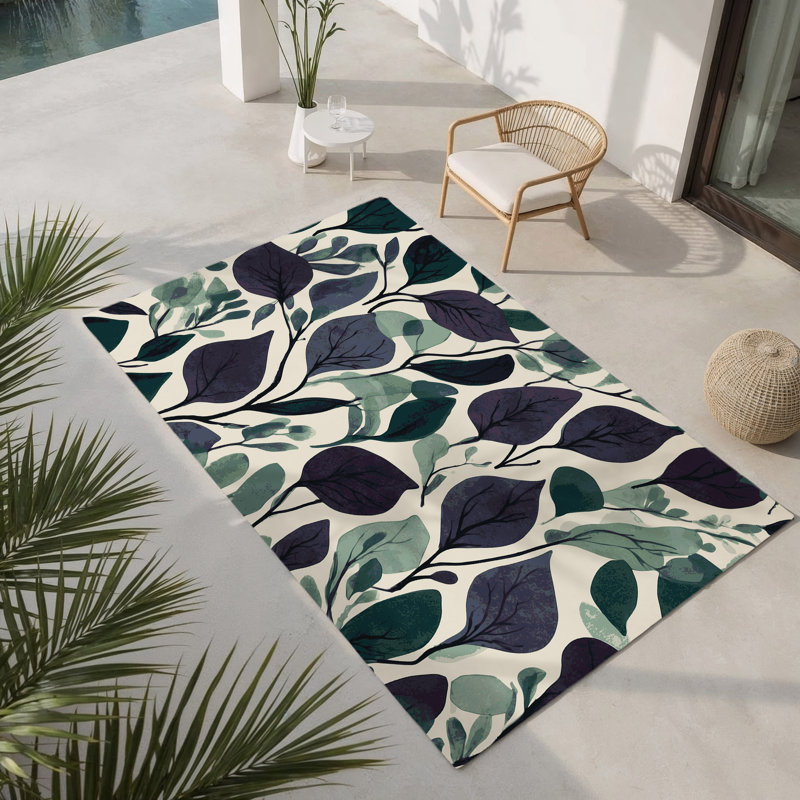 Nebula Leaves Indoor And Outdoor Area Rug, Rectangle 5' x 7'