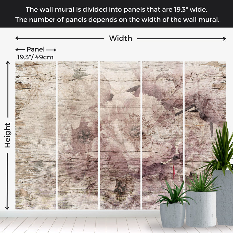 Murale florale pelez et collez - Fleurs sur planches, L 27 po x l 38 po