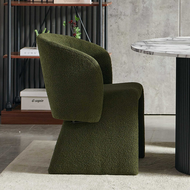 3-Piece Dining Table Set, Wood Top, Faux Fur Armchairs, Green, Walnut, Walnut