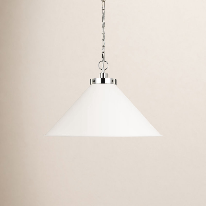 Luminaire suspendu conique 1 lumière Arnell par Chapman & Myers, Nickel poli, Blanc mat