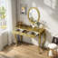 Meuble-lavabo de luxe avec miroir ovale, 3 tiroirs et sculptures complexes -1058970685