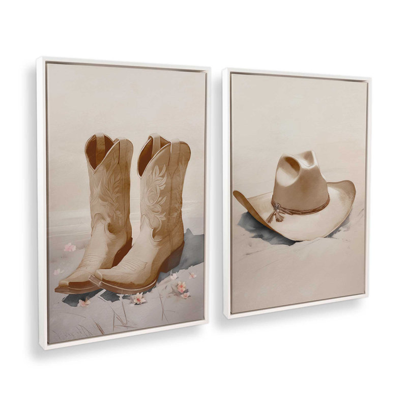 «Sandy Cowboy Essentials», ensemble de 2, Cadre flottant blanc opaque, H 19 po x l 26 po