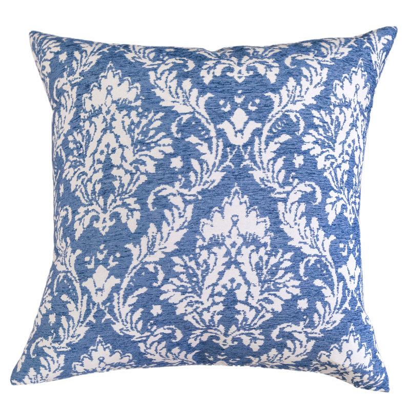 Damask Chenille Throw Pillow, Blue