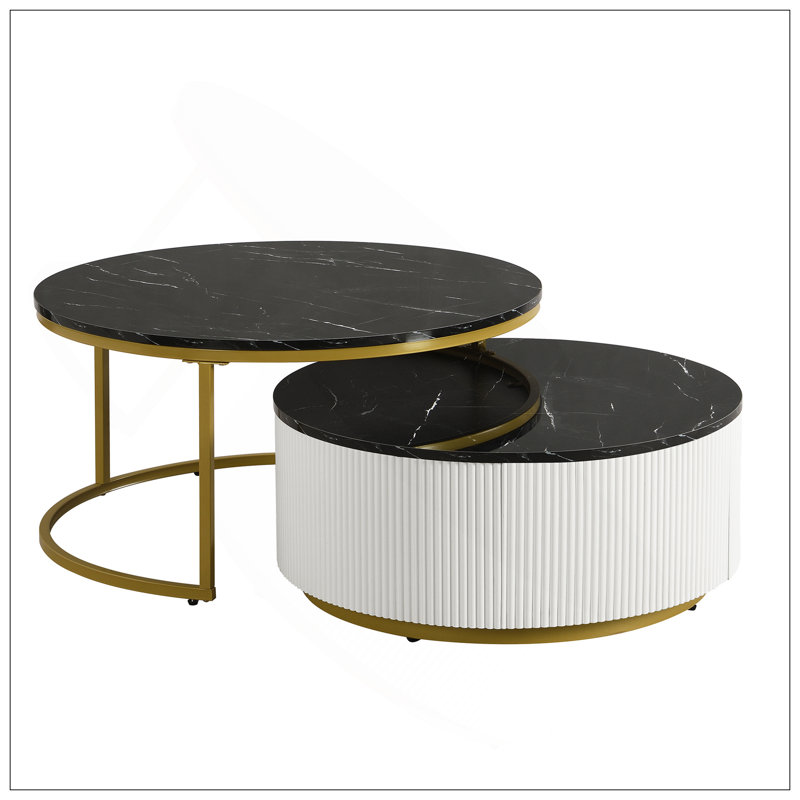 Table basse gigogne moderne moderne cannelée avec tiroir de 31,5 po