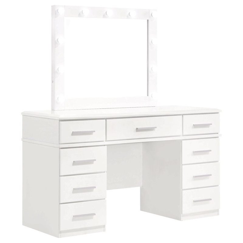 Bureau de meuble-lavabo à 9 tiroirs blanc brillant pour chambre à coucher