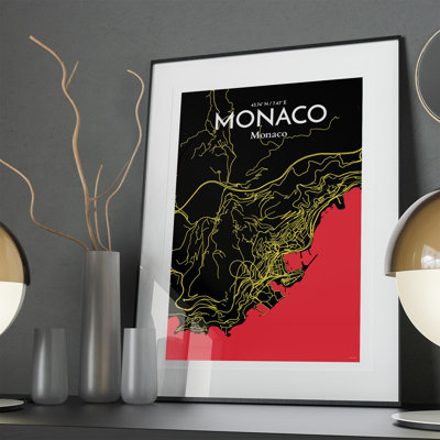 Monaco City Map In Contrast - No Frame Print
