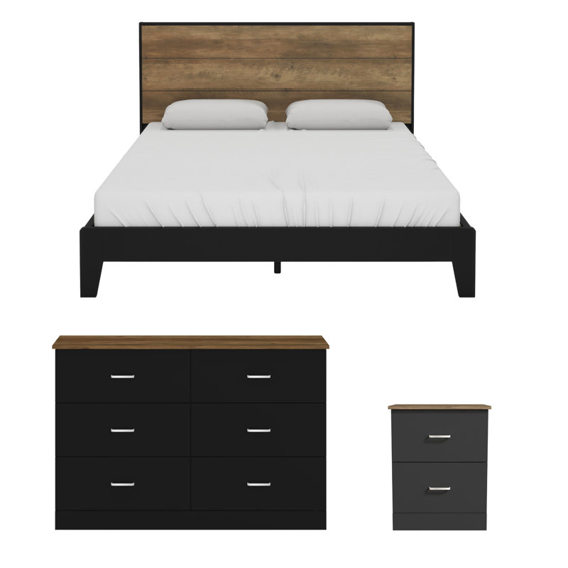 Allyannah 3 Piece Modern Coordinated Bedroom Set, Queen, White