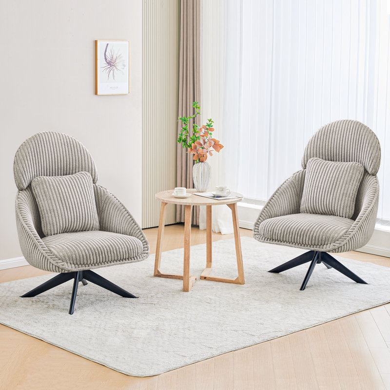 Fauteuil d'appoint pivotant avec coussin Areyah, Velours côtelé gris pâle