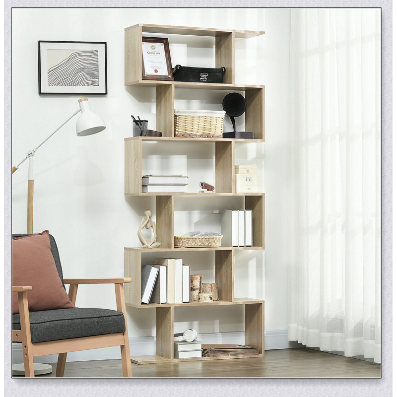 75,5 "H Bibliothèque 6 tablettes en forme de S Présentoir de rangement en bois