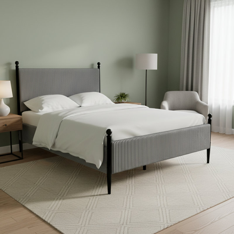 Structure de lit tapissier Modern, Gris, Lit simple