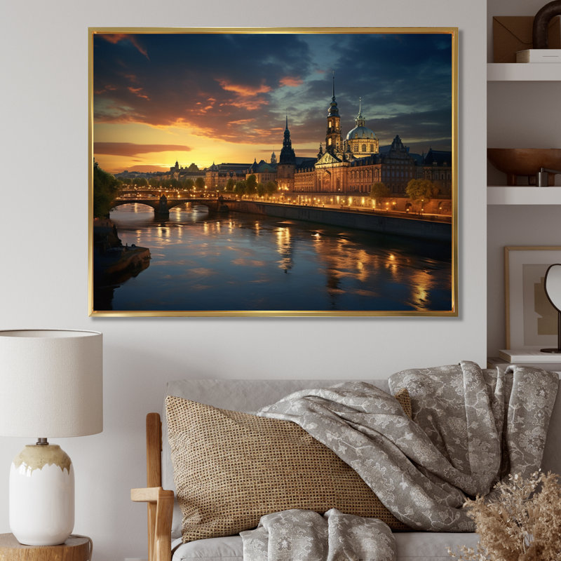 Maryna " Germany Dresden Baroque City I " Mixed Media Print, H 34 po x l 44 po, White Picture Framed