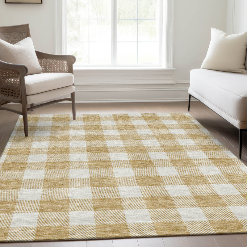 Premium Machine Washable Prisco Gold Rug, Rectangle 10' x 14'