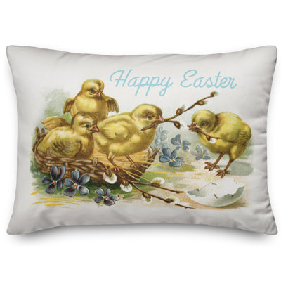 Hippity Hoppity Vintage Easter Chicks Lumbar Pillow