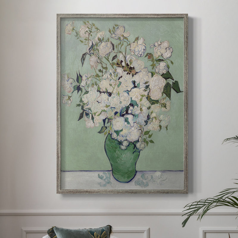 Reproduction encadrée roses - bois massif, H 15 po x l 12 po