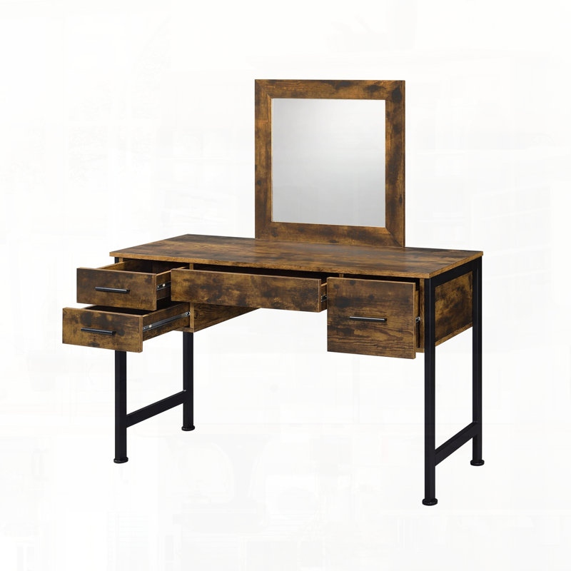 Bureau et miroir de coiffeuse en chêne rustique et finition noire