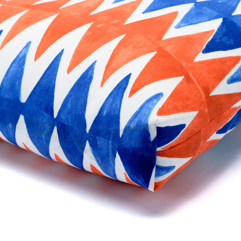 Rhombs Pattern Blue and Orange Tufted Outdoor Chair Cushion