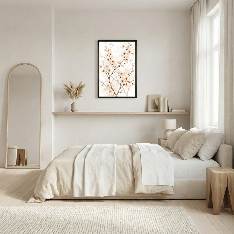 Art sur toile, branches de cerisier rose, H 24 po x l 16 po