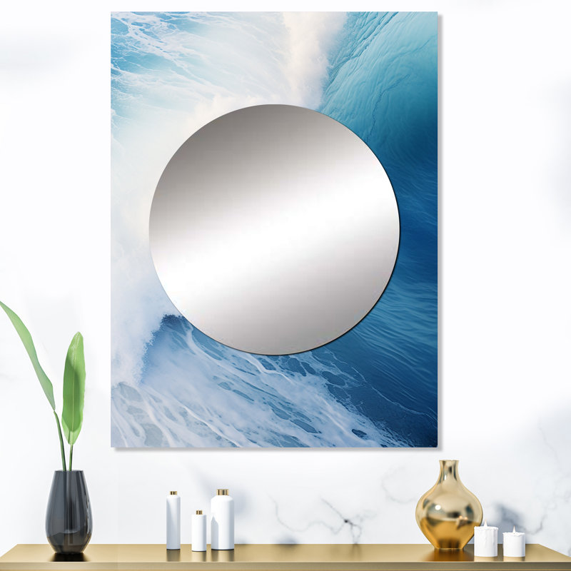 Blue Wave Blue Wonder I - grand miroir mural côtier, miroir unique bleu, impression d'art en métal, 40 po x 30 po