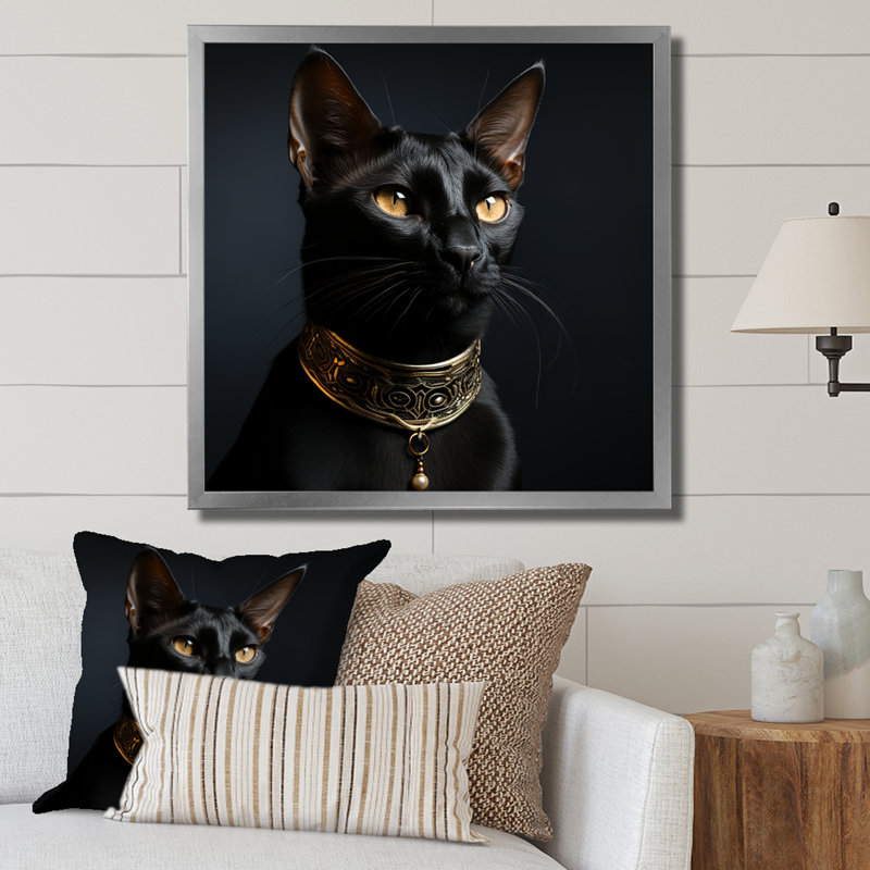 Portrait de chat oriental Opulence, H 30 po x l 30 po x P 1 po, Cadre simple argenté