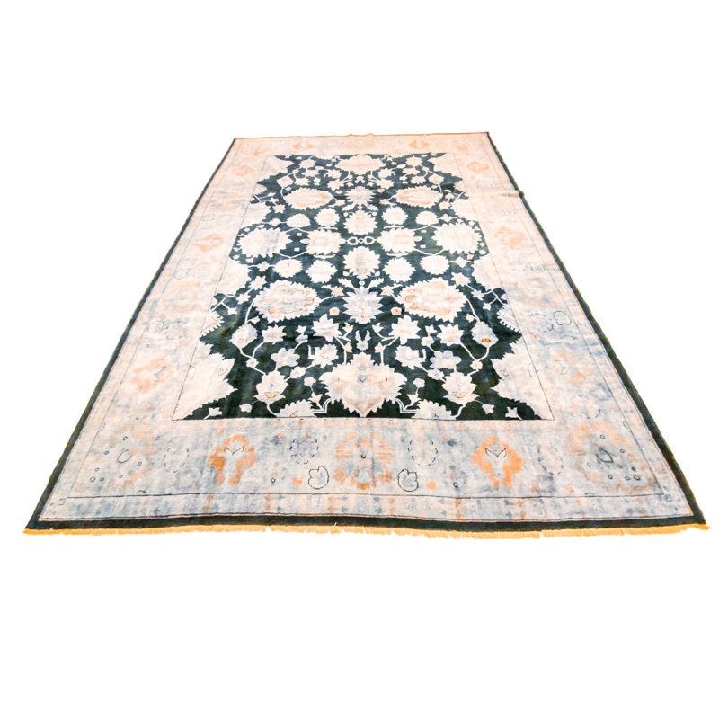 Tapis turc gris et bleu marine 9 x 12