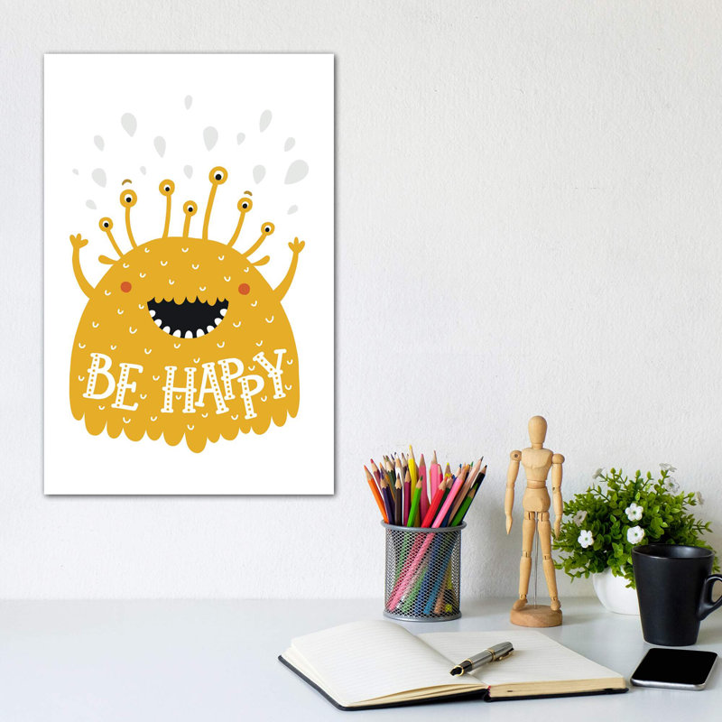 «Little Monsters Be Happy», reproduction d'impression, H 12 po x l 8 po x P 0,75 po, Toile tendue, Pas de tapis