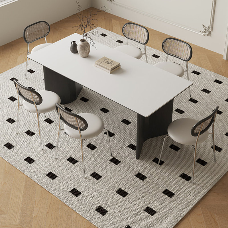 Simple White Rock Slab Dining Table Sets, 29.5"H x 63"L x 31.5"W