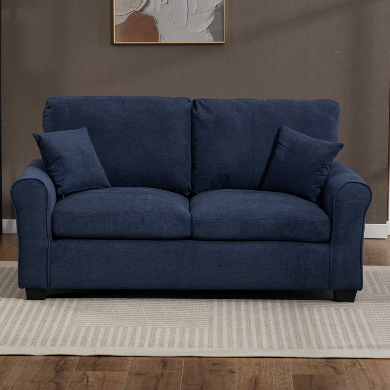 2 Seater Linen Blend Sofa Bed, Dark Blue