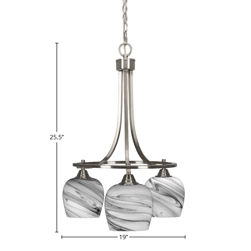Lustre 3 lumières avec verre tourbillon onyx 6 "Paramount, Nickel brossé