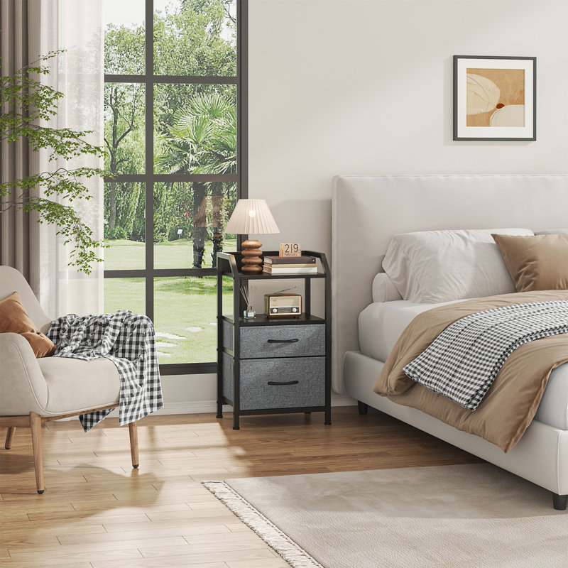 40cm W Metal Bedside Table, Deep Grey-2pcs