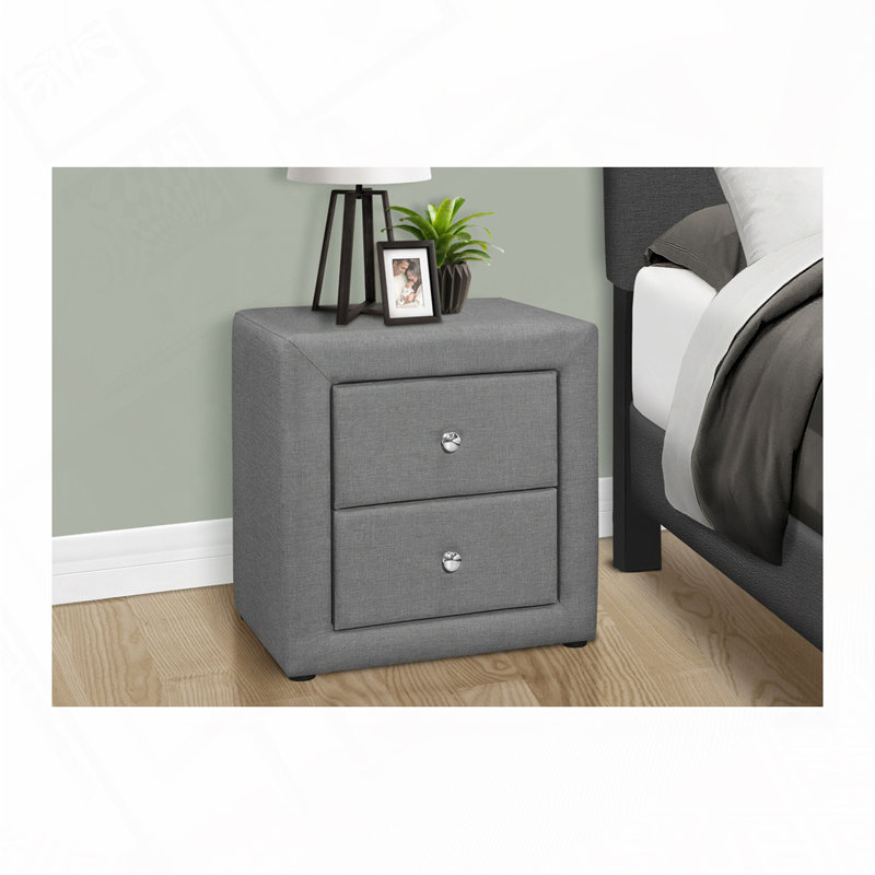 Table de chevet rembourrée avec 2 tiroirs, Gris