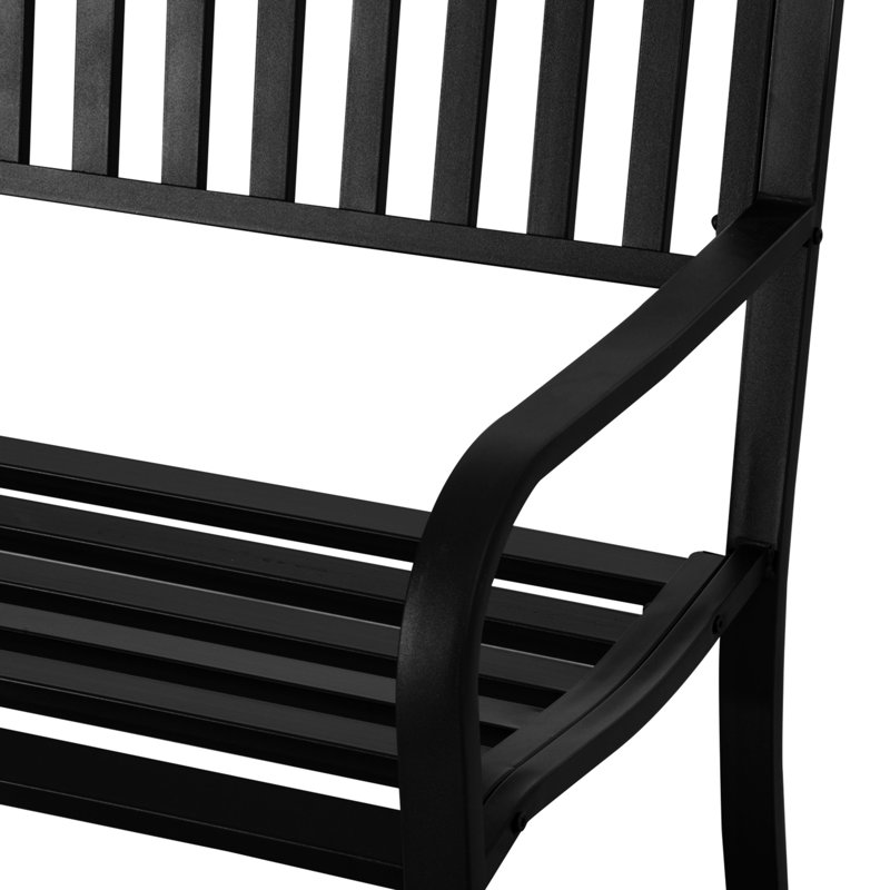 50" Outdoor Garden Bench - Black Metal Patio With Slatted Seat For Backyard, Poolside, Lawn. , , Ergonomic Design 2 People. Easy To Clean. L X 23.5" W 32" H. Max Load 528lbs. Assembly Required Porch