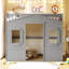 Lit mezzanine double avec - Gris, fait de bois massif pour la longévité gris, offrant une solution de chambre à coucher à la mode-121015864-121015867