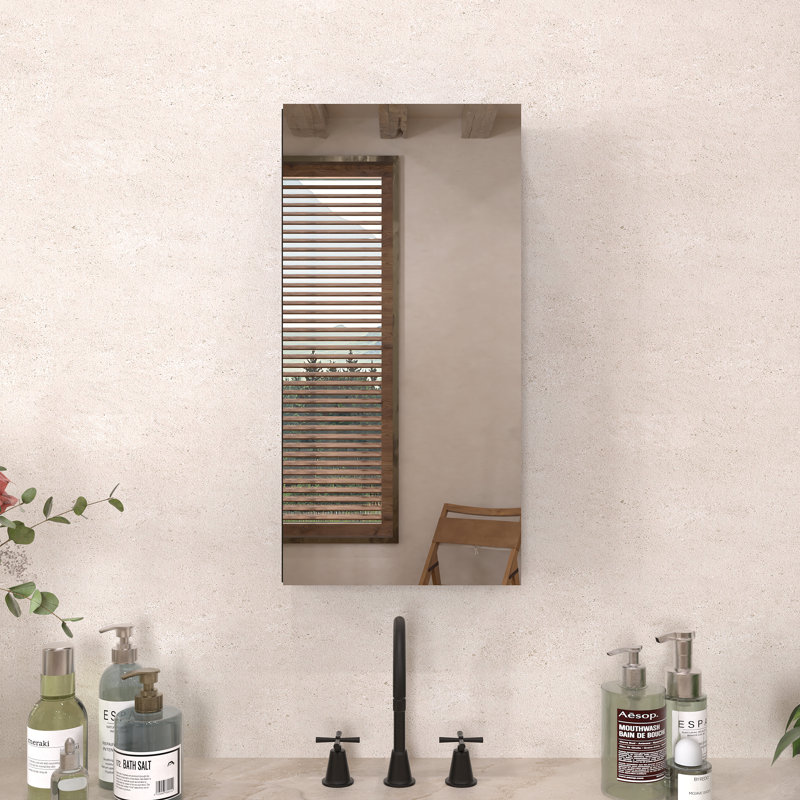 Armoire à pharmacie sans cadre 24 H x 12 avec porte miroir pour rangement mural encastré ou en surface, Noir mat