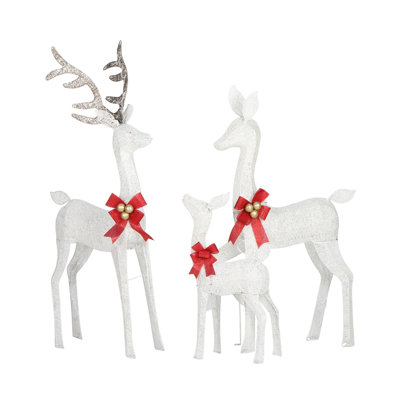 3 Pack Large Lighted Christmas Deer Family Set With Bows, 210 Led Warm White Outdoor Reindeer Yard Decorations
